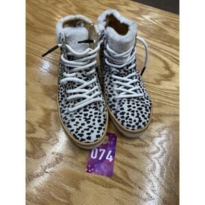 Montelliana Sandy Women's 6 White Black Fur Hair High-Top Lace Up Sneaker Boots